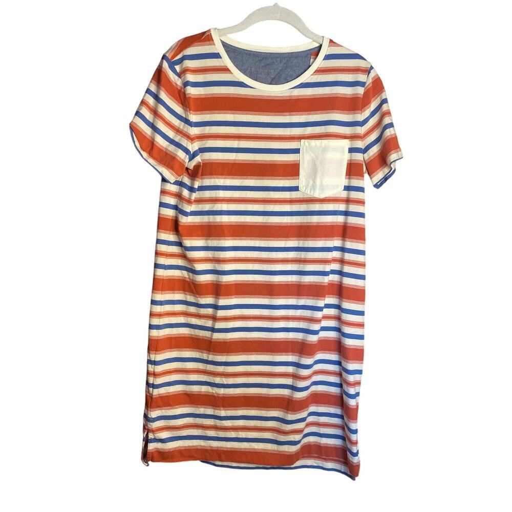 LL Bean Signature Cotton Stripe Patriotic Shirt Dress Small